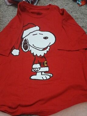 Red Snoopy Santa Graphic Short Sleeve T Shirt